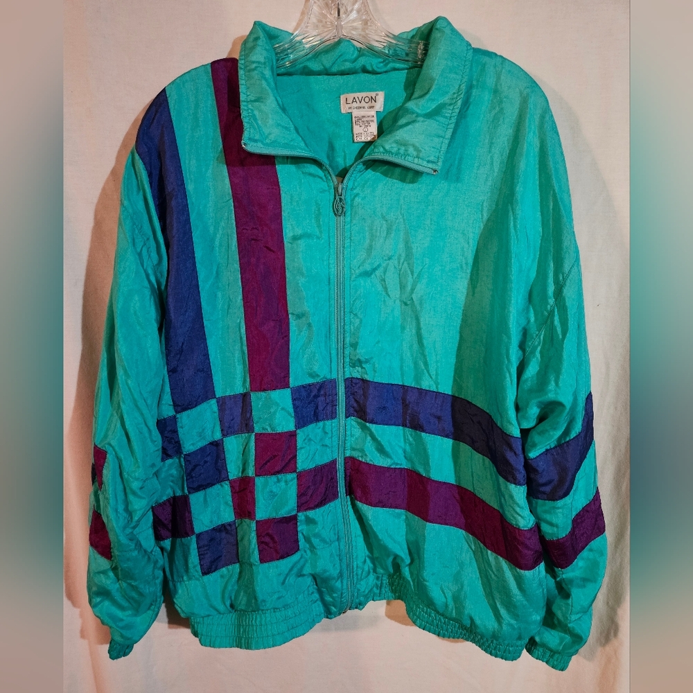 Vintage Lavon By Cherrful Corp Track Jacket In Colorblock Teal Size Large